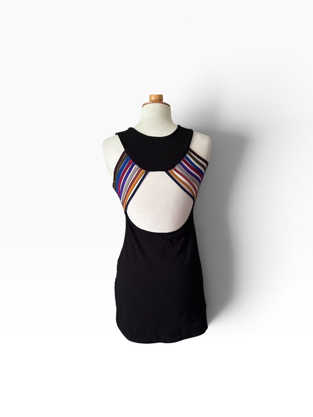 EARTHBOUND Black Sleeveless Mini Dress with Rainbow Striped Back - Large - Picture 3 of 7